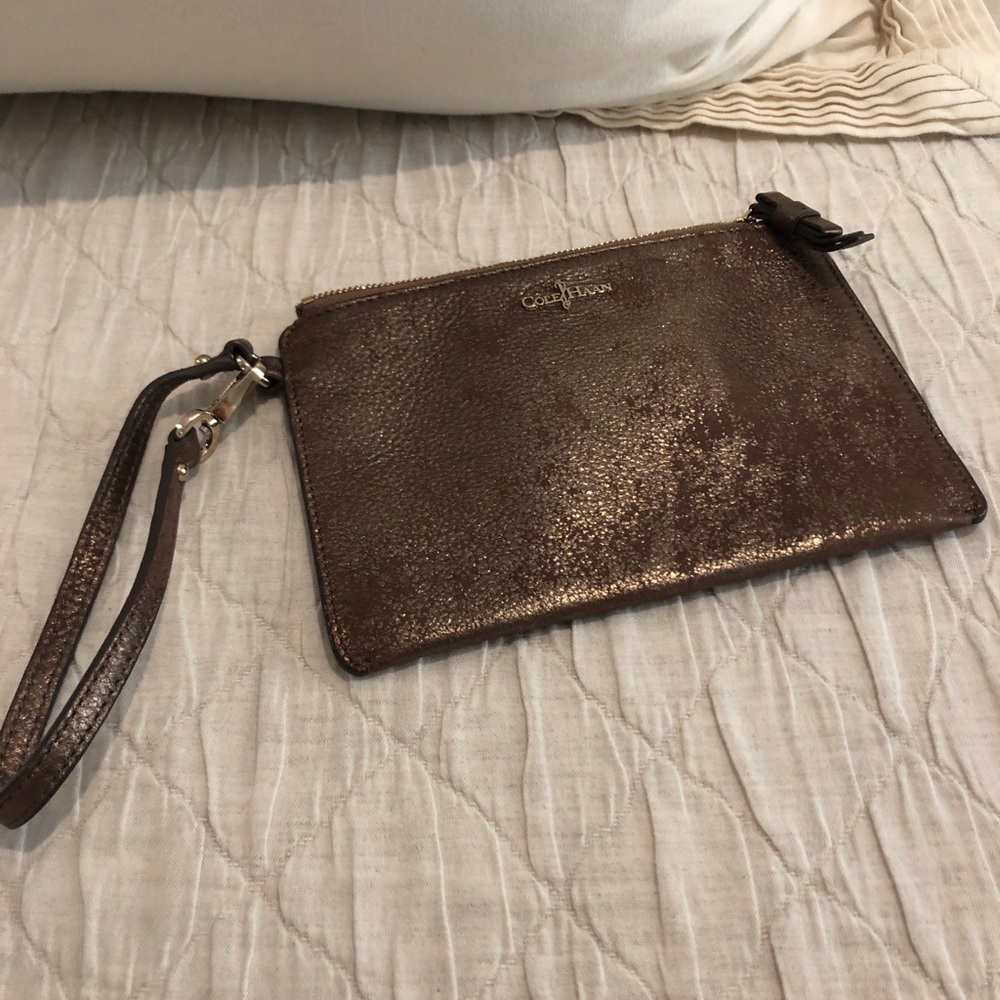 Cole Haan metallic wristlet clutch